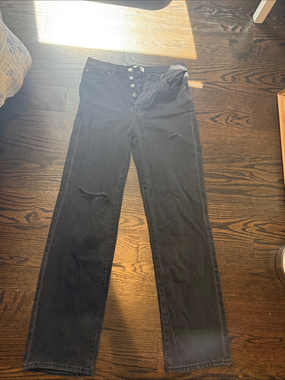pistola Black Straight-Leg Jeans with Distressed Knees